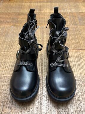 Mix No. 6 Black Lace-Up Combat Boots with Contrast Laces